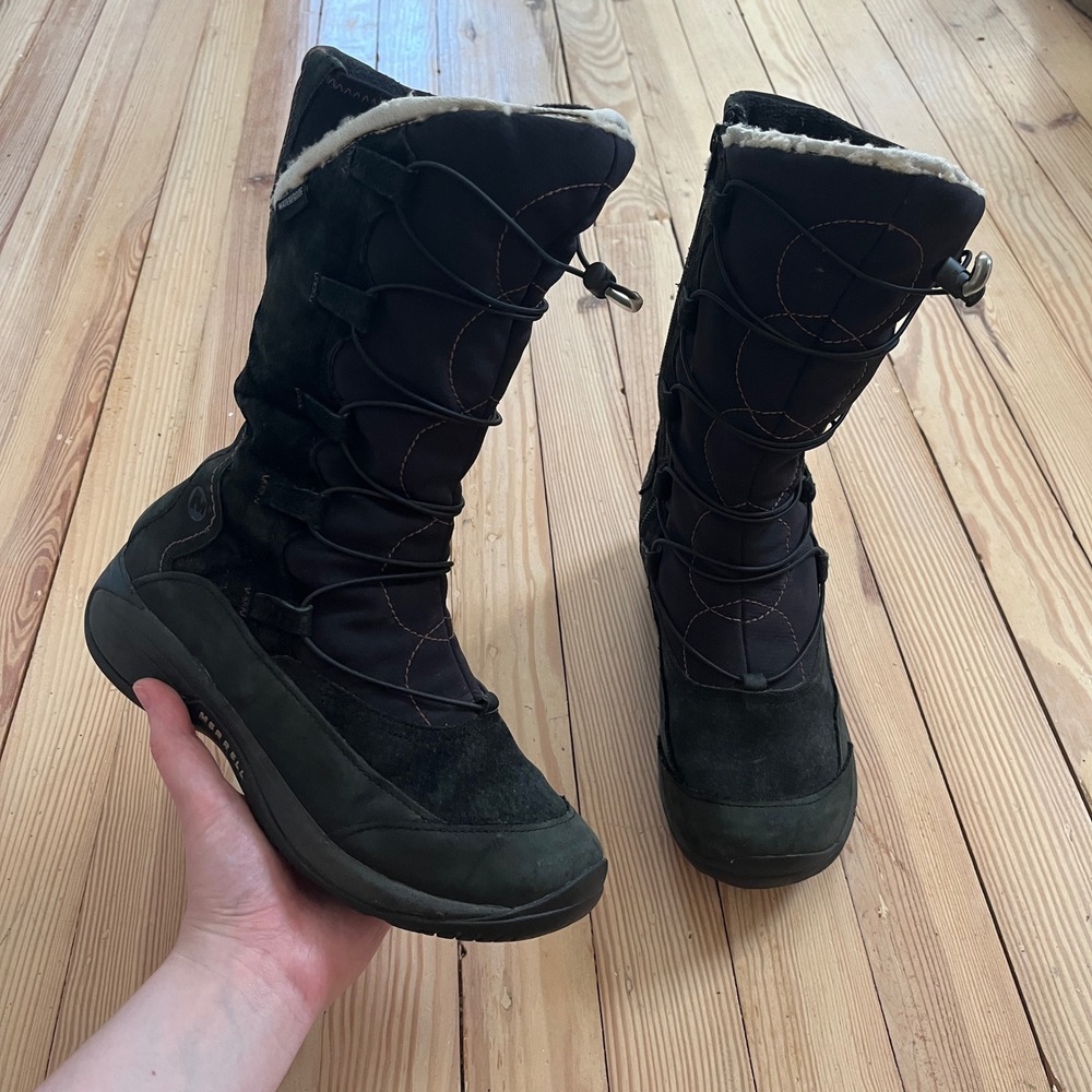 Merrell Waterproof Winter Boots Black Suede Opti-Warm Insulated Tall Women 7.5